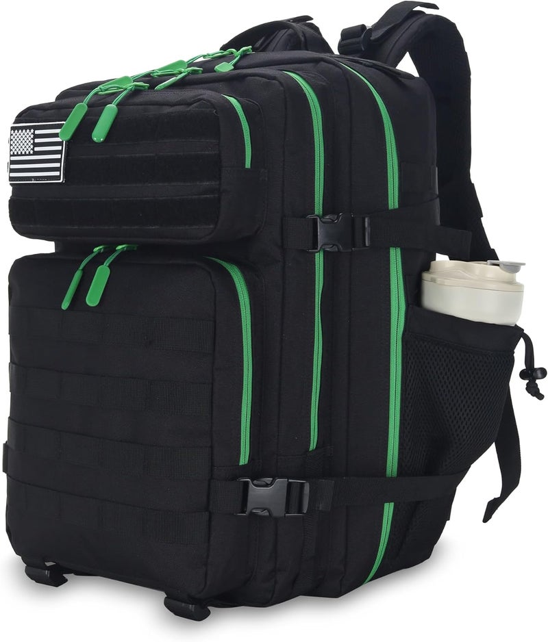Lovelinks21 25L Tactical Military Backpack Small Travel Rucksack for Men and Women Assault Pack Bug Out Bag Molle Daypack Gym Backpack with Bottle Holder (Black Neon Green) - Image 1